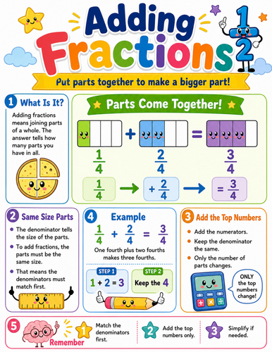 Adding Fractions I Elementary School Poster I Classroom Decor