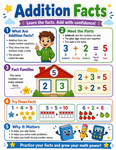 Addition Facts I Elementary School Poster I Classroom Decor