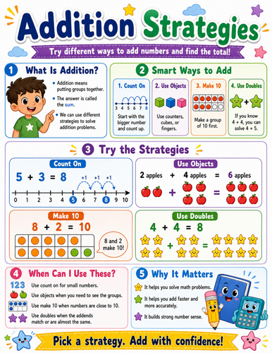 Addition Strategies I Elementary School Poster I Classroom Decor