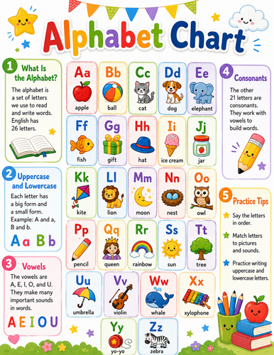 Alphabet Chart I Elementary School Poster I Classroom Decor