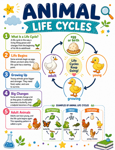 Animal Life Cycles I Elementary School Poster I Classroom Decor