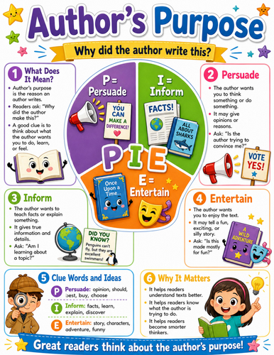 Author's Purpose I Elementary School Poster I Classroom Decor
