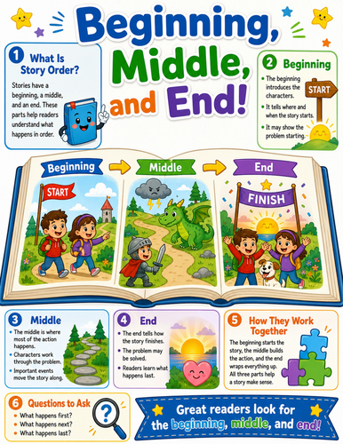 Beginning, Middle and End I Elementary School Poster I Classroom Decor