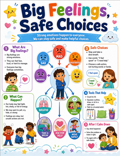 Big Feelings, Safe Choices I Elementary School Poster I Classroom Decor