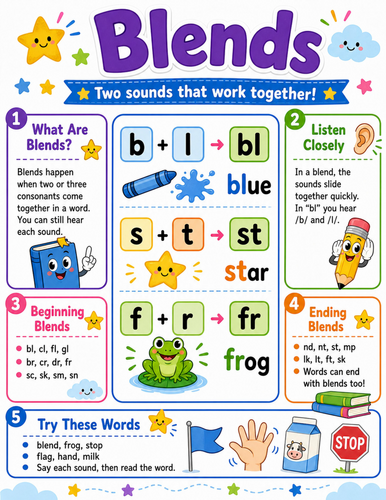 Blends I Elementary School Poster I Classroom Decor