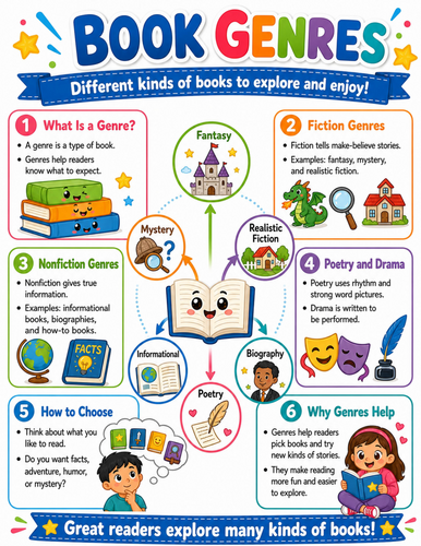 Book Genres I Elementary School Poster I Classroom Decor