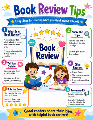 Book Review Tips I Elementary School Poster I Classroom Decor