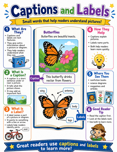 Captions and Labels I Elementary School Poster I Classroom Decor