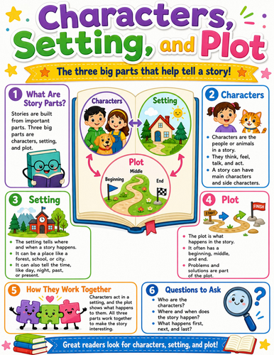 Characters, Setting, and Plot I Elementary School Poster I Classroom Decor