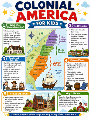 Colonial America I Elementary School Poster I Classroom Decor