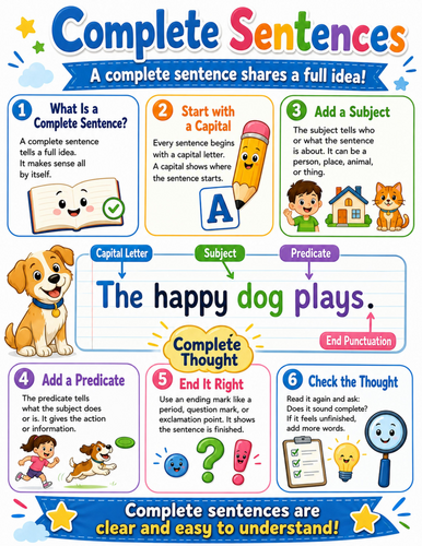Complete Sentences I Elementary School Poster I Classroom Decor
