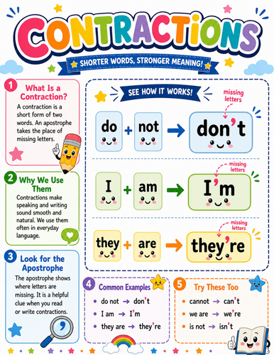 Contractions I Elementary School Poster I Classroom Decor