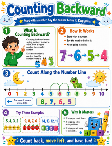 Counting Backward I Elementary School Poster I Classroom Decor