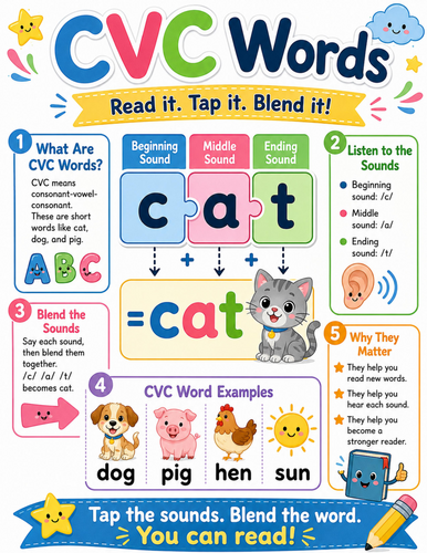 CVC Words I Elementary School Poster I Classroom Decor