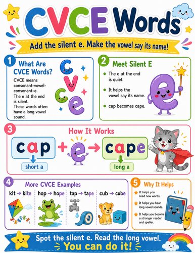 CVCE Words I Elementary School Poster I Classroom Decor