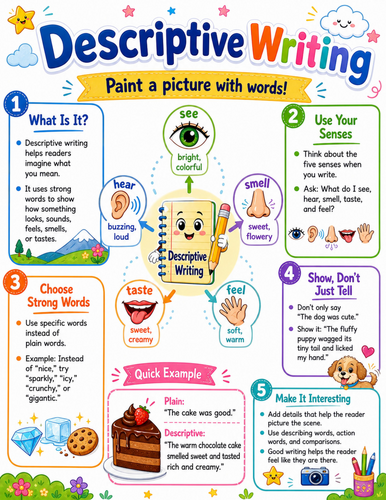 Descriptive Writing I Elementary School Poster I Classroom Decor