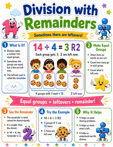Division with Remainders I Elementary School Poster I Classroom Decor