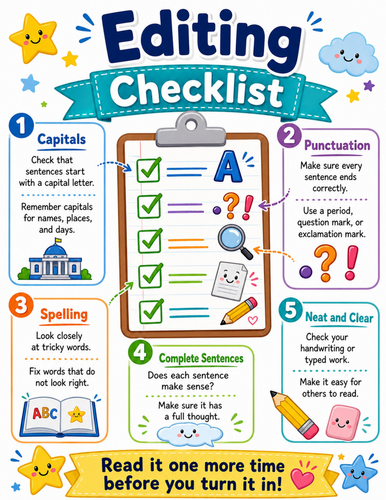 Editing Checklist I Elementary School Poster I Classroom Decor