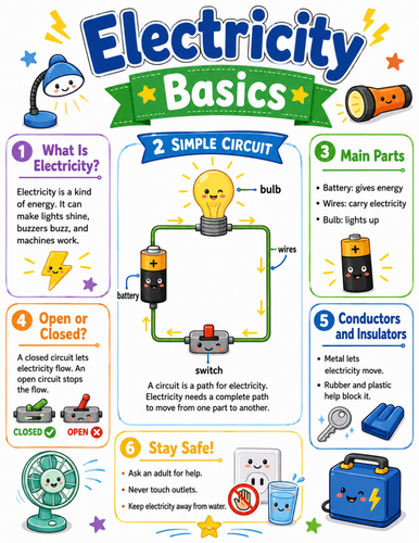 Electricity Basics I Elementary School Poster I Classroom Decor