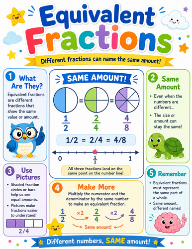 Equivalent Fractions I Elementary School Poster I Classroom Decor