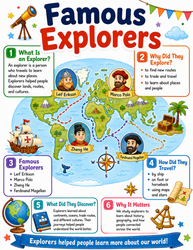 Famous Explorers I Elementary School Poster I Classroom Decor