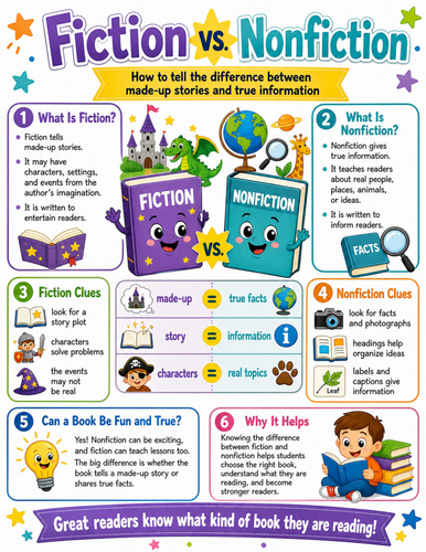 Fiction vs Nonfiction I Elementary School Poster I Classroom Decor