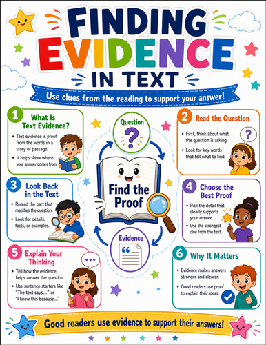 Finding Evidence in Text I Elementary School Poster I Classroom Decor