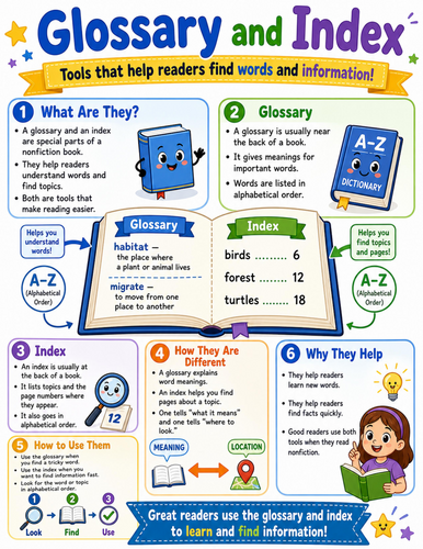 Glossary and Index I Elementary School Poster I Classroom Decor