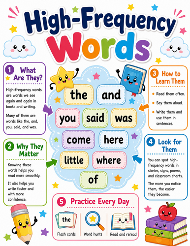 High-Frequency Words I Elementary School Poster I Classroom Decor