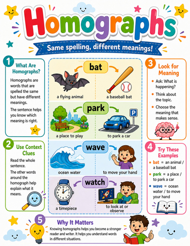 Homographs I Elementary School Poster I Classroom Decor