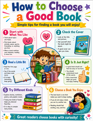 How to choose a good book I Elementary School Poster I Classroom Decor