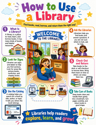How to Use a Library I Elementary School Poster I Classroom Decor