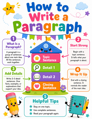 How to Write a Paragraph I Elementary School Poster I Classroom Decor