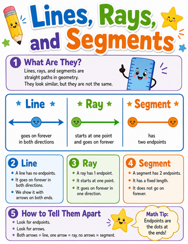 Lines, Rays, and Segments I Elementary School Poster I Classroom Decor