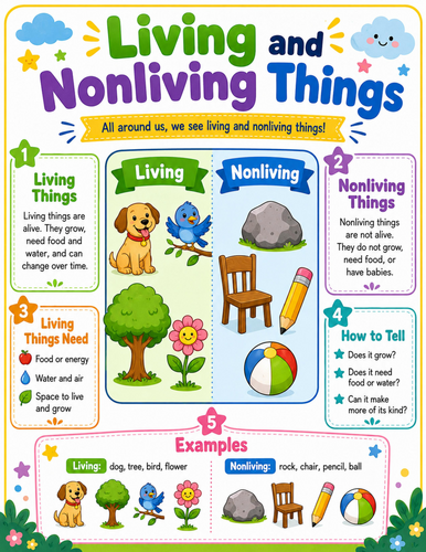 Living and Nonliving Things I Elementary School Poster I Classroom Decor