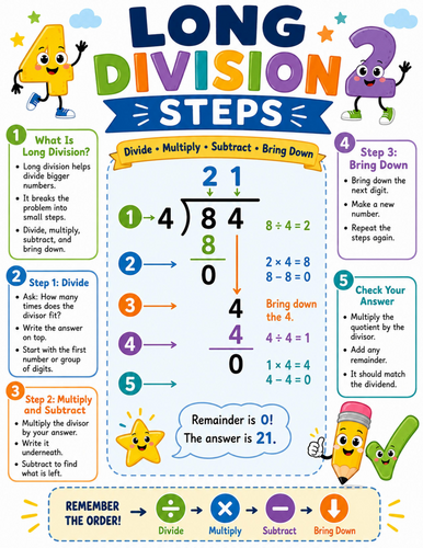 Long Division Steps I Elementary School Poster I Classroom Decor