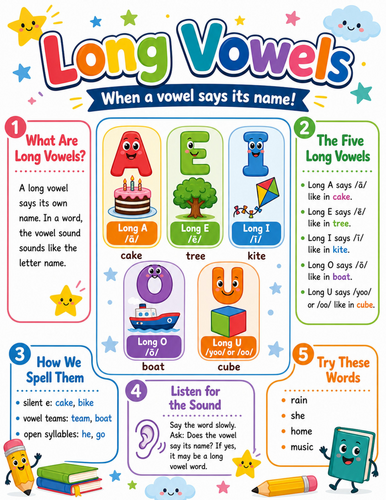 Long Vowels I Elementary School Poster I Classroom Decor