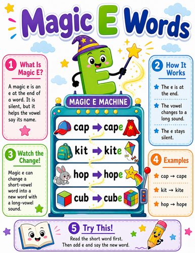 Magic E Words I Elementary School Poster I Classroom Decor