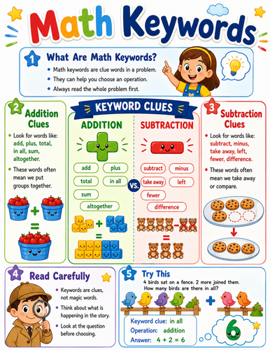 Math Keywords I Elementary School Poster I Classroom Decor