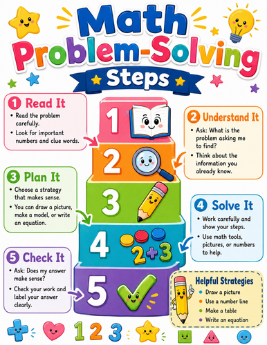 Math Problem-Solving Steps I Elementary School Poster I Classroom Decor
