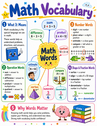 Math Vocabulary I Elementary School Poster I Classroom Decor