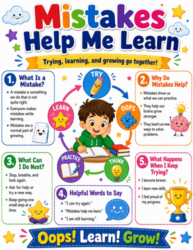 Mistakes Help Me Learn I Elementary School Poster I Classroom Decor