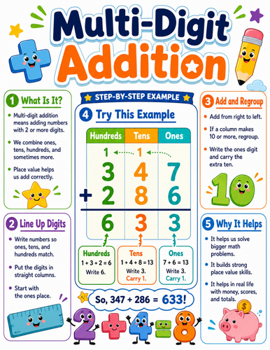 Multi-Digit Addition I Elementary School Poster I Classroom Decor