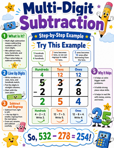 Multi-Digit Subtraction I Elementary School Poster I Classroom Decor
