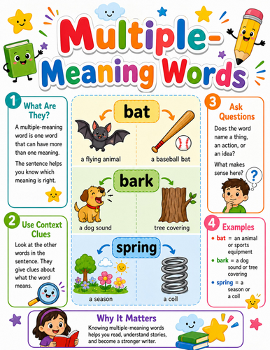 Multiple Meaning Words I Elementary School Poster I Classroom Decor