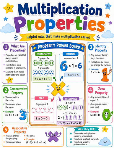 Multiplication Properties I Elementary School Poster I Classroom Decor