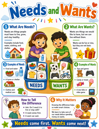 Needs and Wants I Elementary School Poster I Classroom Decor