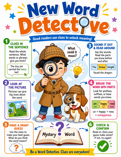 New Word Detective I Elementary School Poster I Classroom Decor