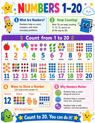Numbers 1-20 I Elementary School Poster I Classroom Decor