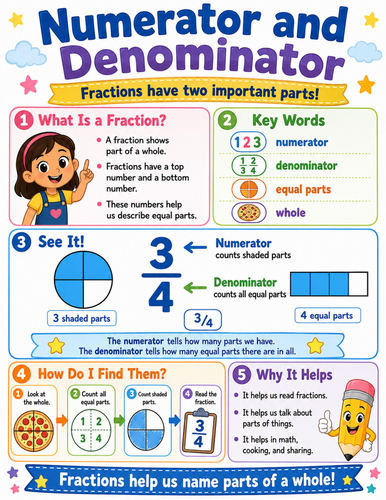 Numerator and Denominator I Elementary School Poster I Classroom Decor